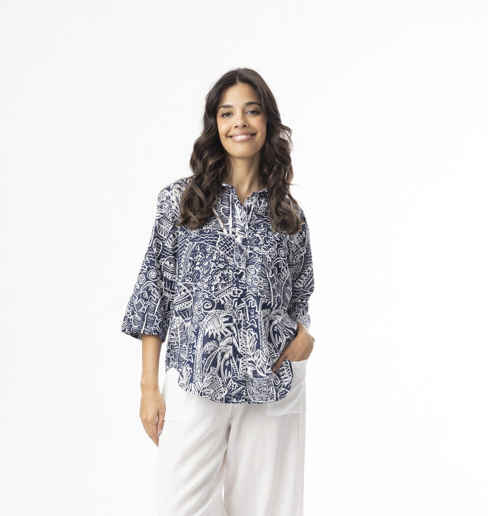 Aksharay Navy Shirt By Orientique