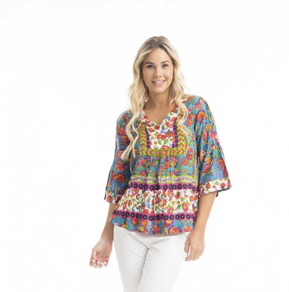 Carvalho Placket V Neck Top By Orientique