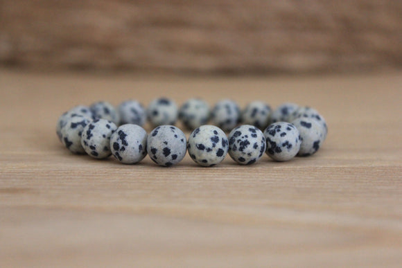 Beaded Stone Bracelet - Dalmatian Jasper (Black Spot)