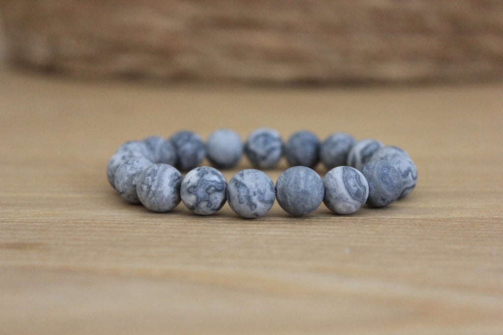 Beaded Stone Bracelet - Grey Picasso Jasper