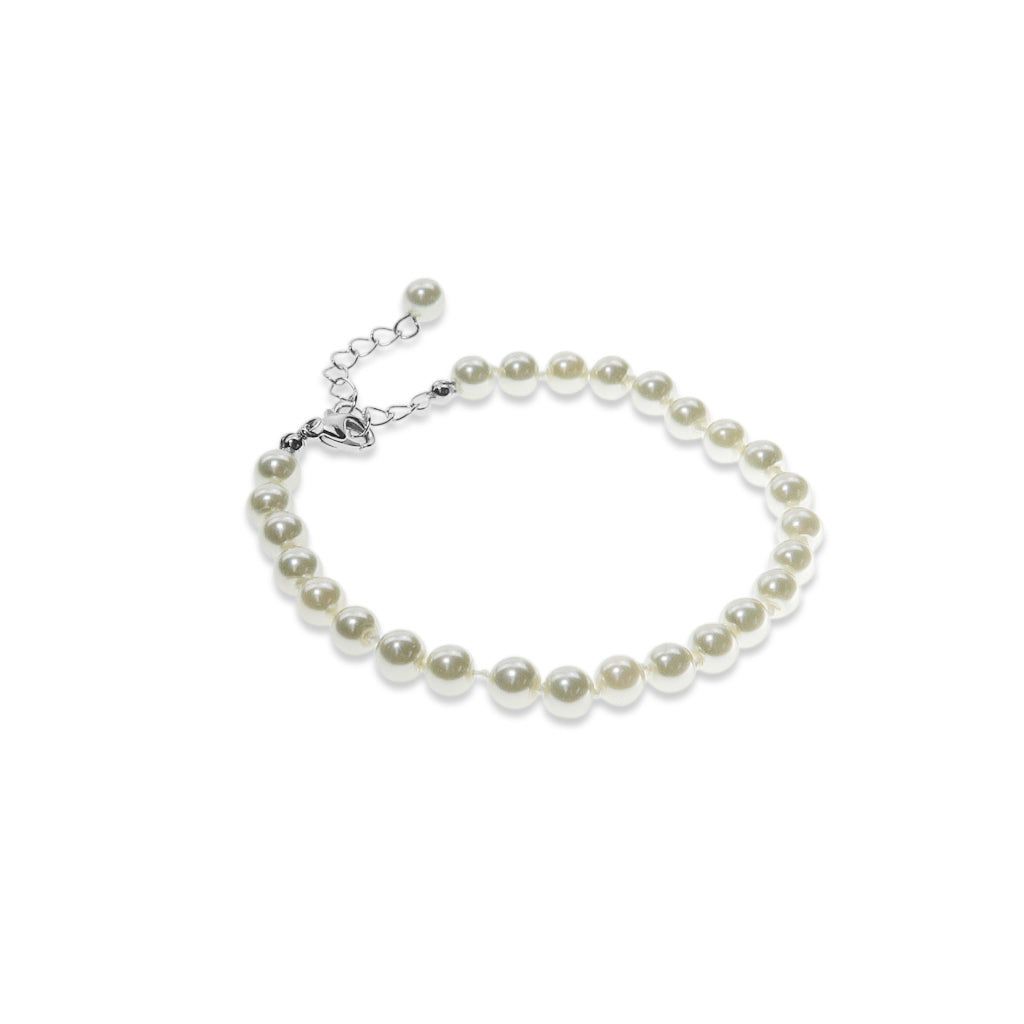 Pearl Knotted Bracelet - Rhodium/Cream