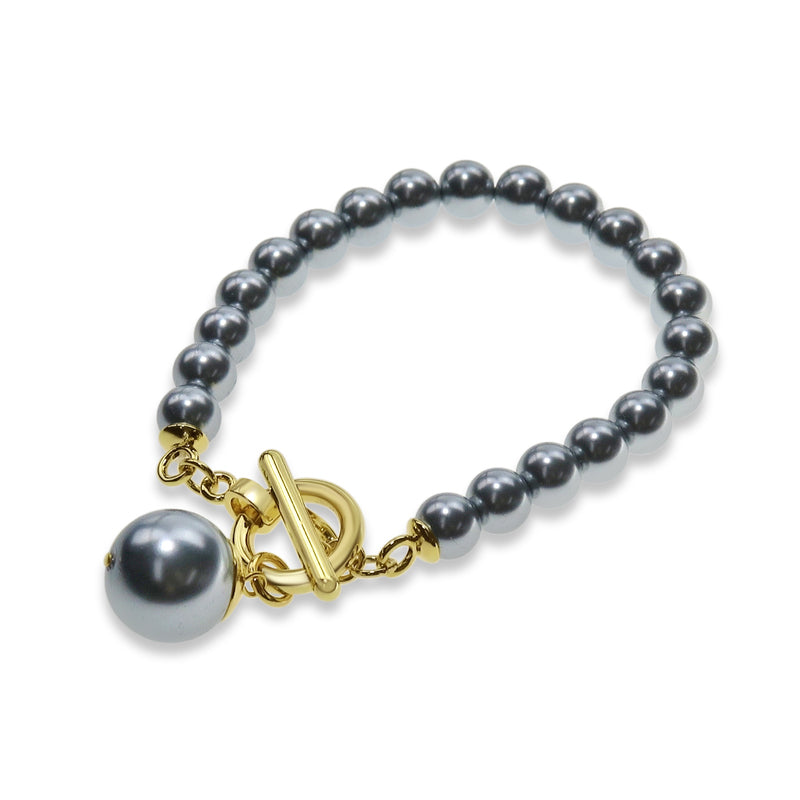 Stretch Bracelet - Gold/Grey Pearl
