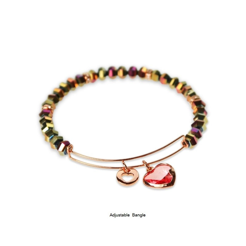 Heart Charm Bracelet - Rhodium/Red Tones