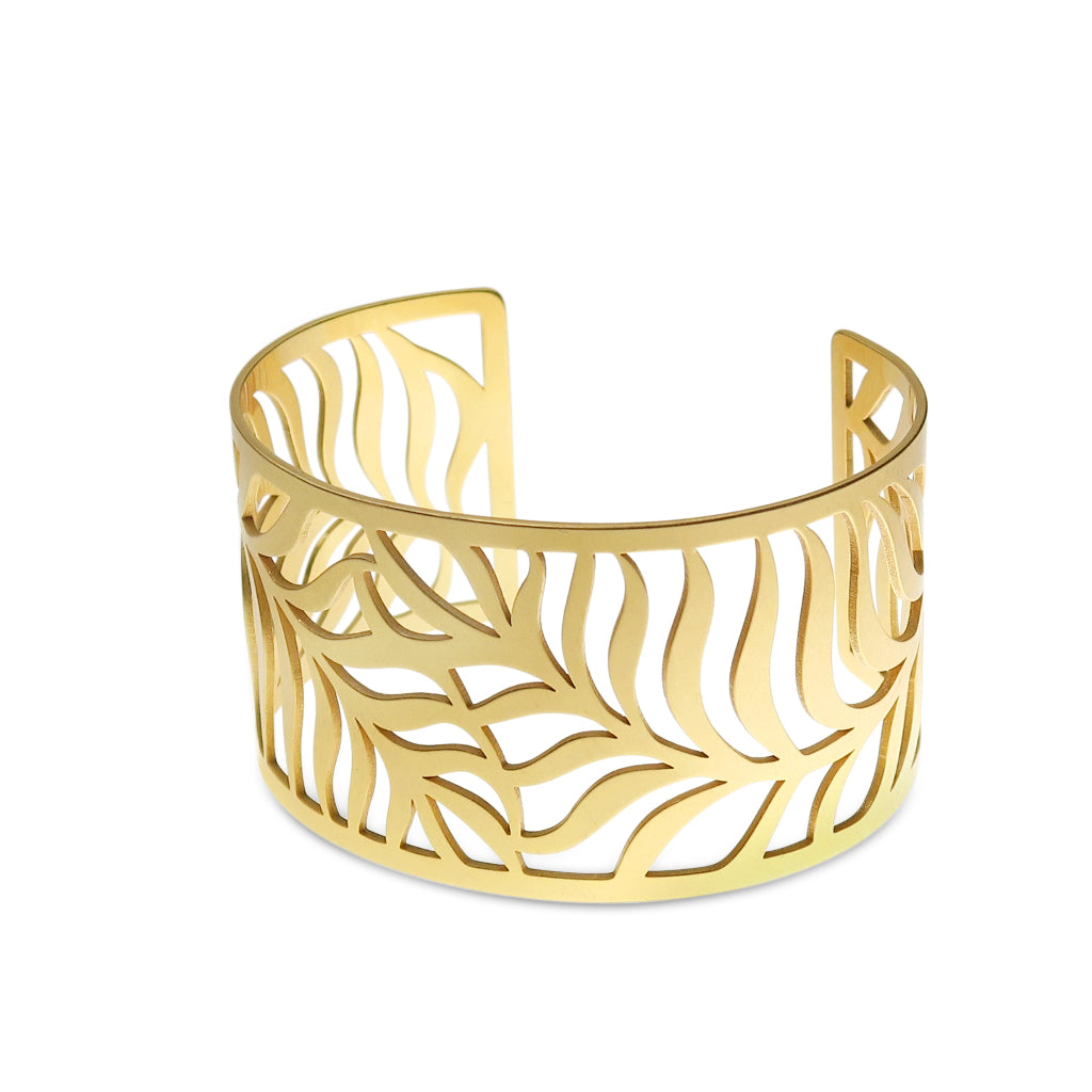 Metal Leaf Cuff Bangle - Matte Gold