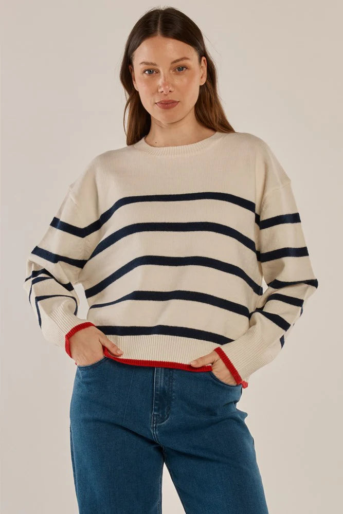 Leonie Knit Sweater By Betty Basics - Navy/Off-White Stripe