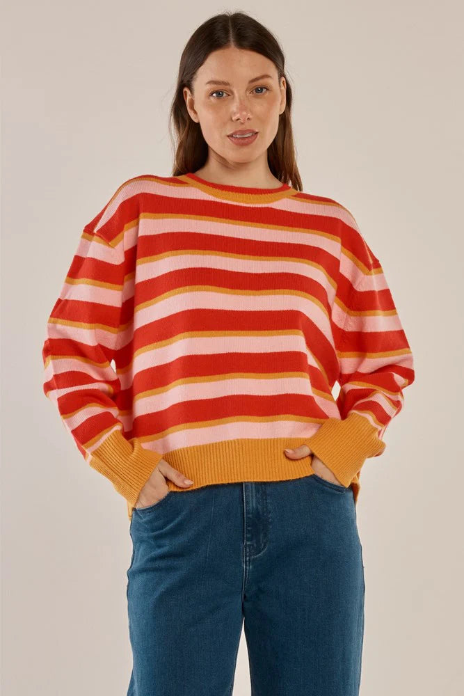 Leonie Knit Sweater By Betty Basics - Red/Pink Stripe