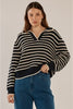 Aberdeen Polo Knit Sweater By Betty Basics - Navy Stripe
