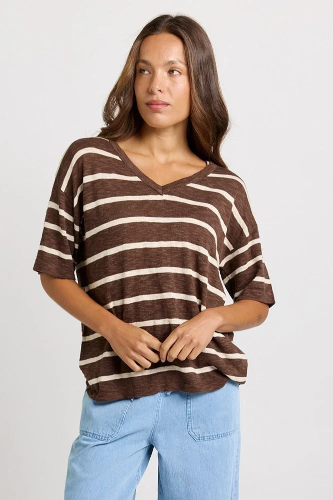 Aries V-Neck Knit Top By Betty Basics - Chocolate