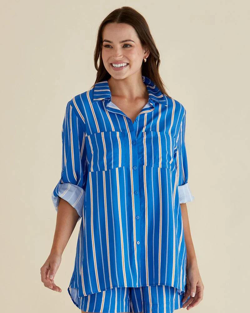Mills Shirt By Betty Basics - Blue Stripe