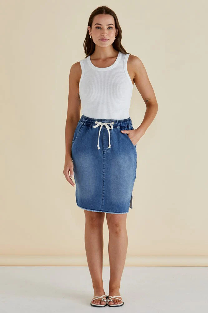 Augie Denim Skirt By Betty Basics - Denim Blue