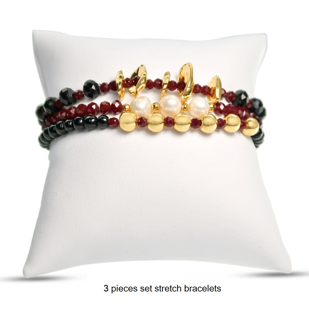 Three Row Bracelet - Black Red