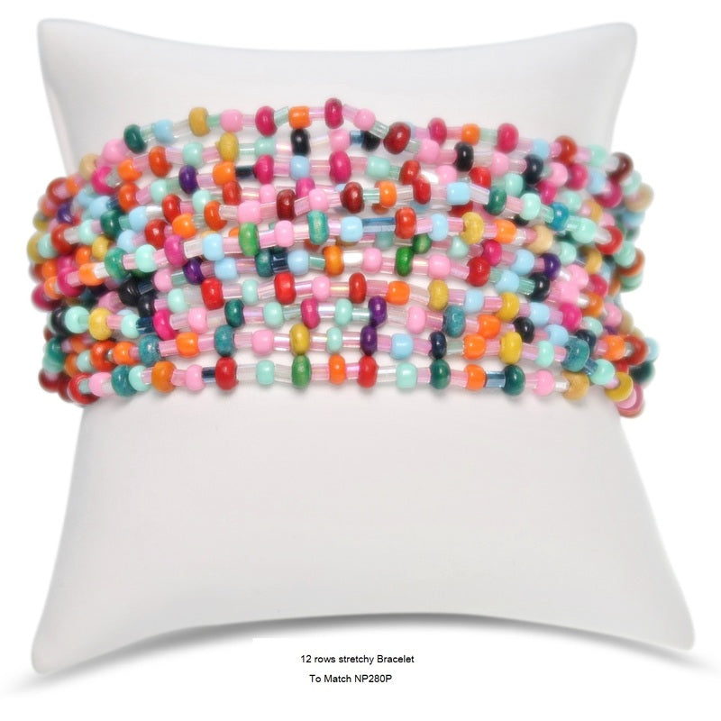Twelve Strand Seed Bracelet - Pink Multi