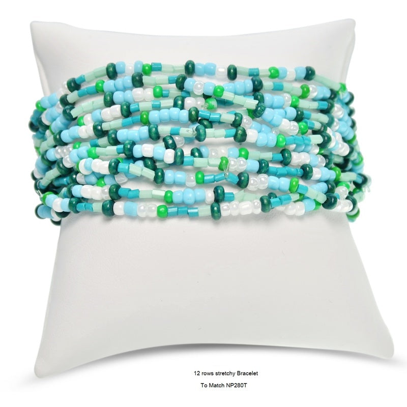Twelve Strand Seed Beads Bracelet - Turquoise