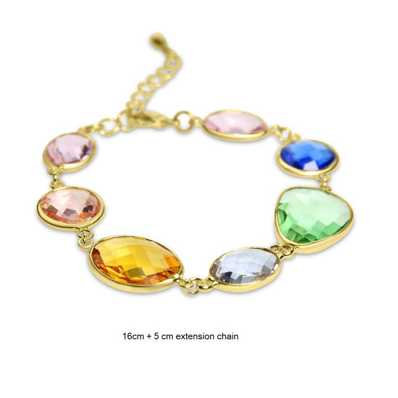 Multi Faceted Stone Bracelet - Multi Colour/Gold Plated