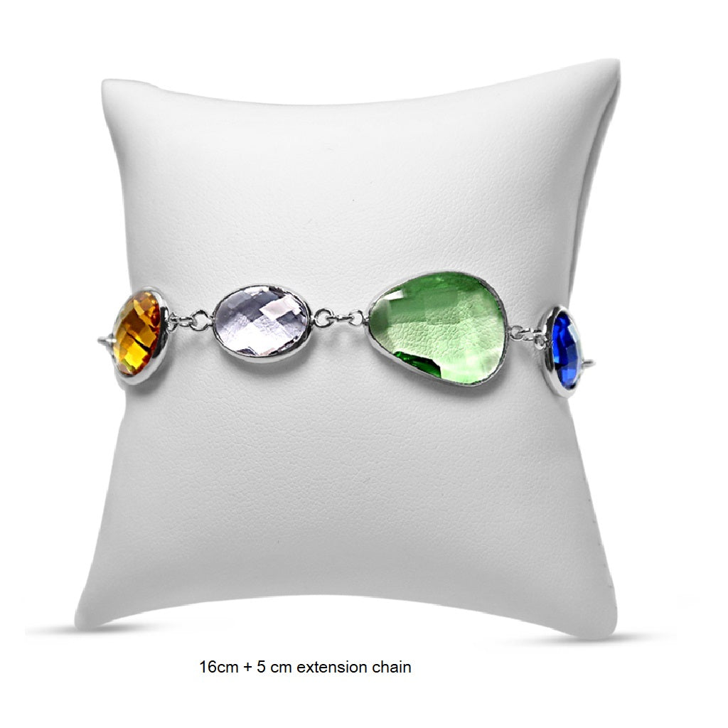 Multi Faceted Stone bracelet - Multi Colour/Rhodium Plated