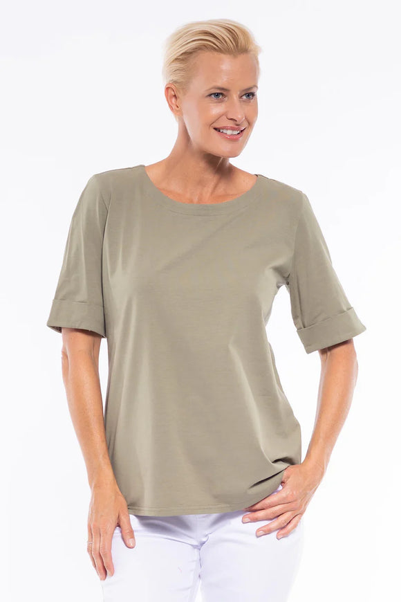 Tee With Hem Cuffs - Khaki