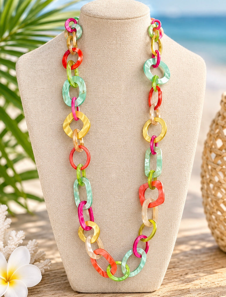 Resin Linked Chain Necklace - Spring Multi