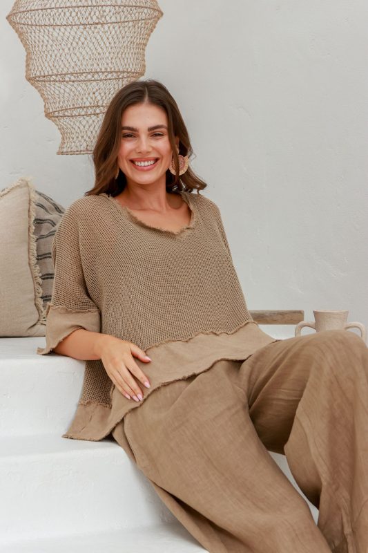 Carina Linen Top - Mocha