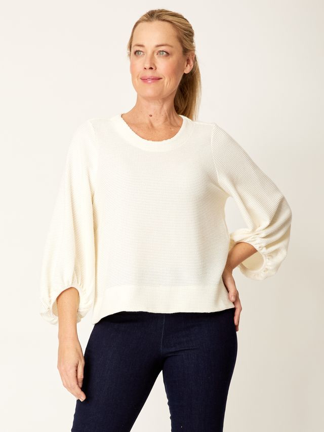 Colour Pop Balloon Sleeve Top By Luna Sky - Winter White