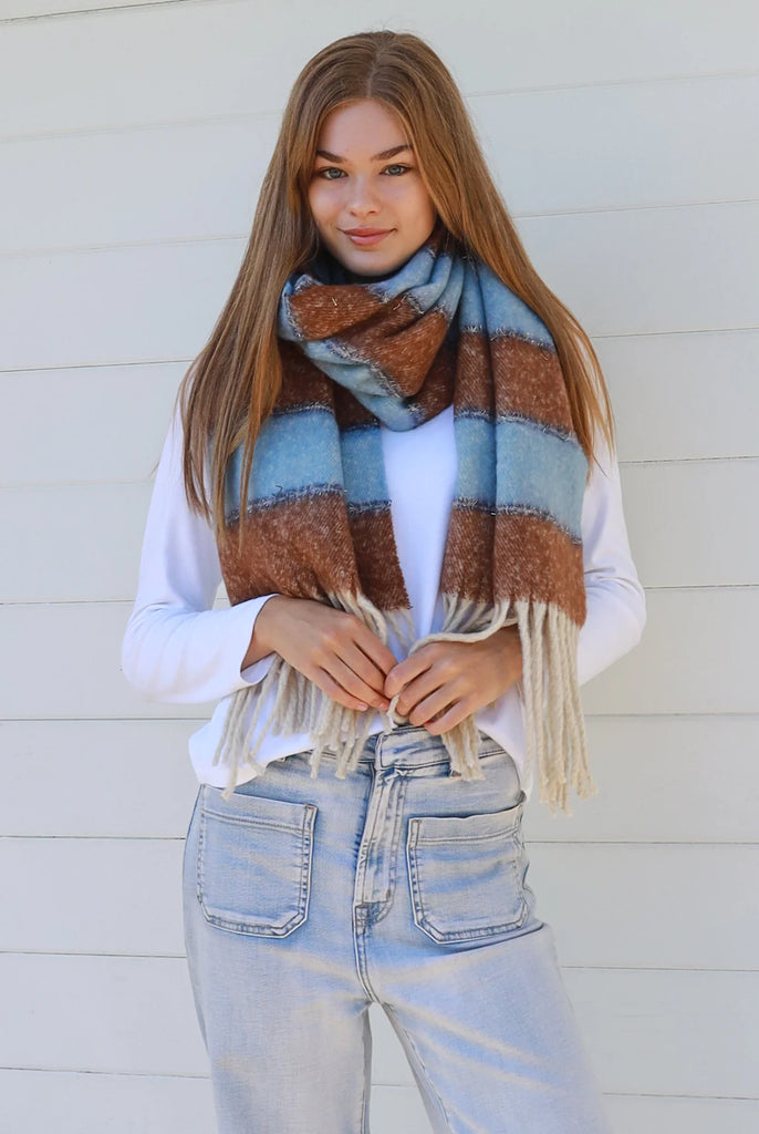 Winter Scarf - Blue/Tan