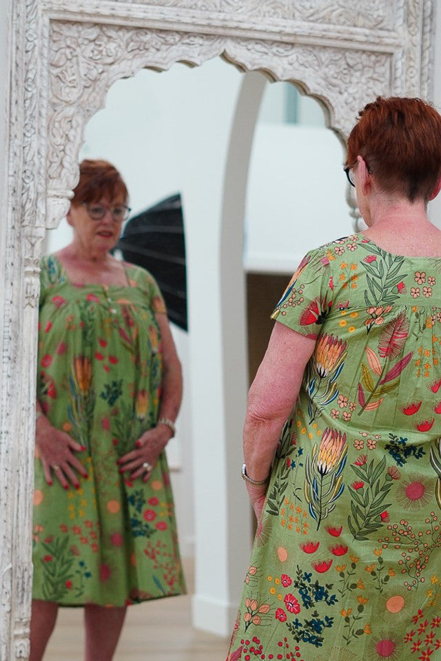 Protea Print Nightie By Linens Unlimited - Olive Green