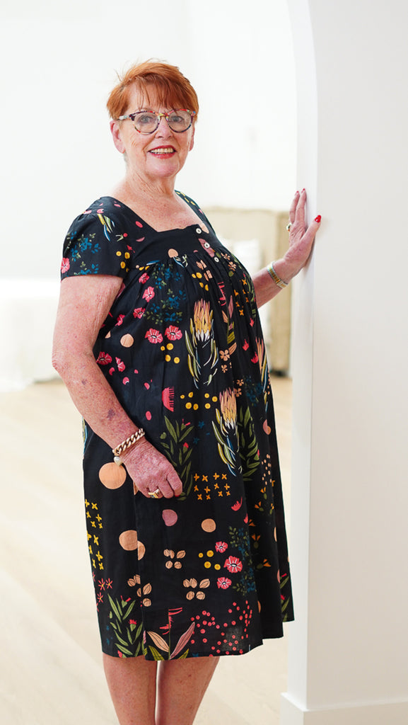 Protea Print Nightie By Linens Unlimited - Black