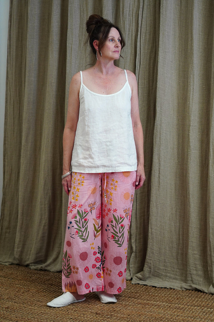 Protea Print Lounge Pants By Linens Unlimited - Soft Pink