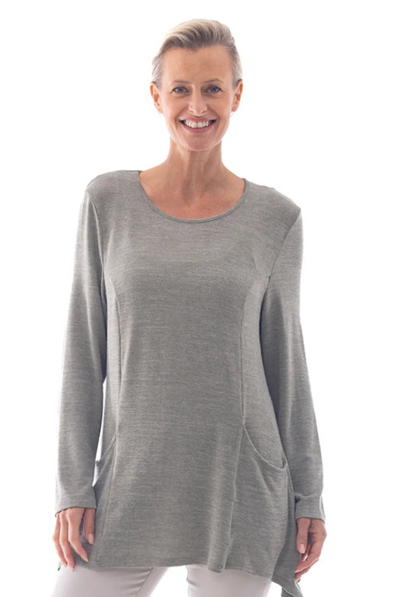Marle Knit L/Sleeve Tunic Top By Cafe Latte - Khaki