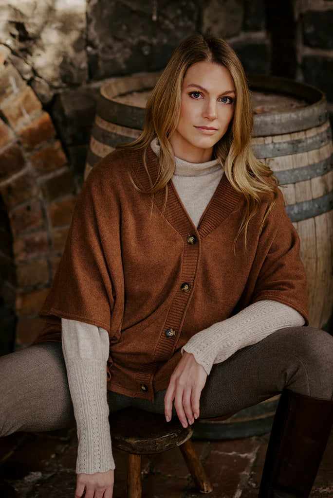 Knit Poncho By Fields - Chestnut