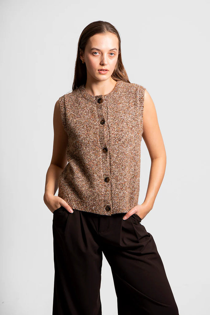 Button Up Vest By Fields - Brown Combo