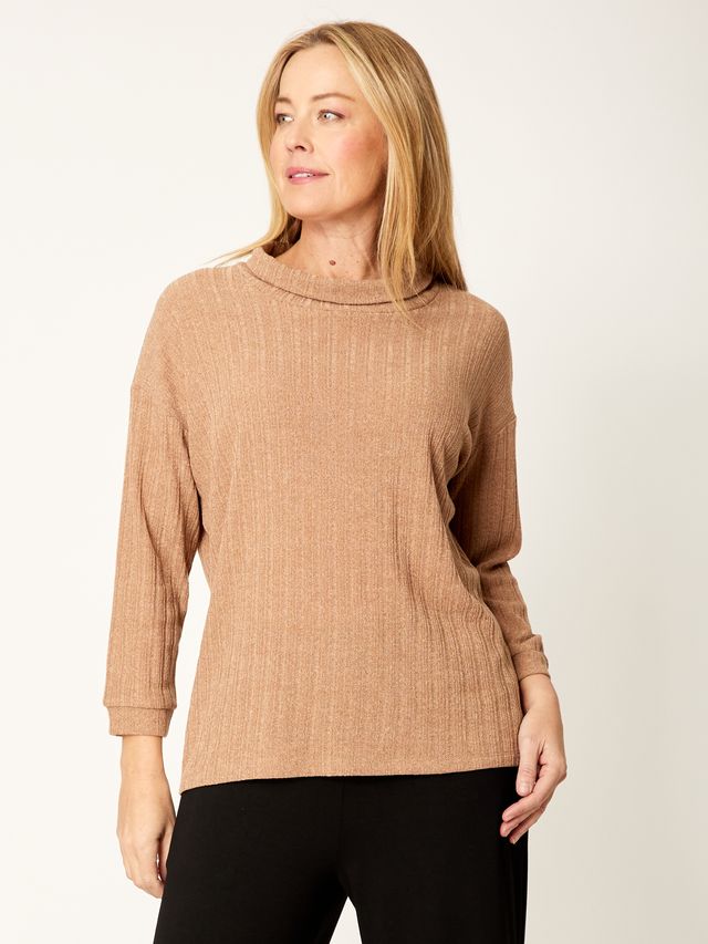 Knit Core Loose Cowl Top By Cordelia St - Beige