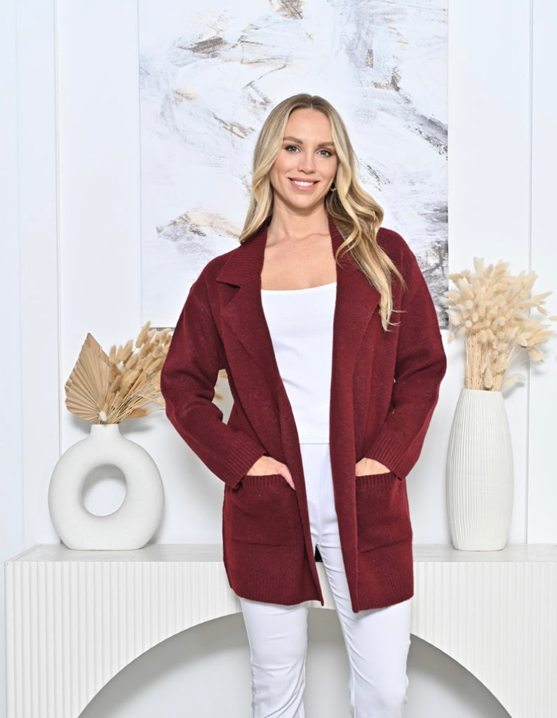 Faux Button Jacket By New U - Wine