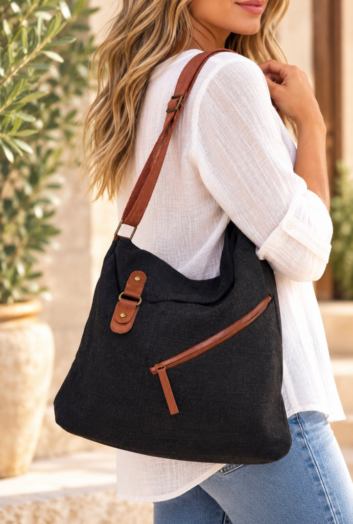 The Wanderer Crossbody Jute Bag - Black
