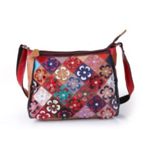 Leather Crossbody Flower Patch Bag Multi
