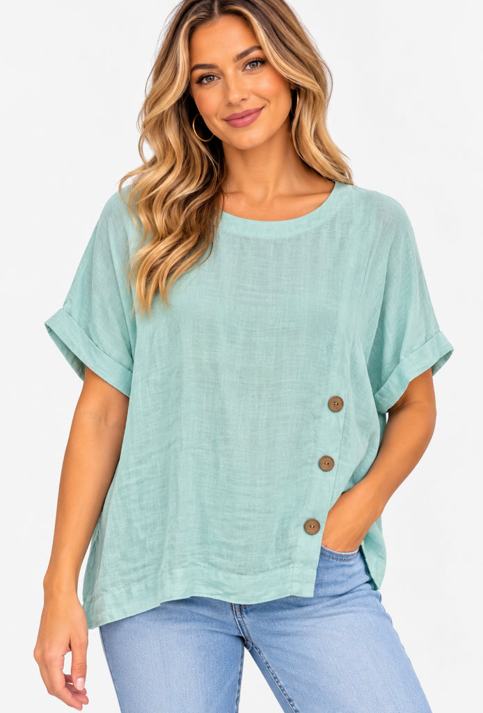 Justine Linen Top By Maglia - Thyme