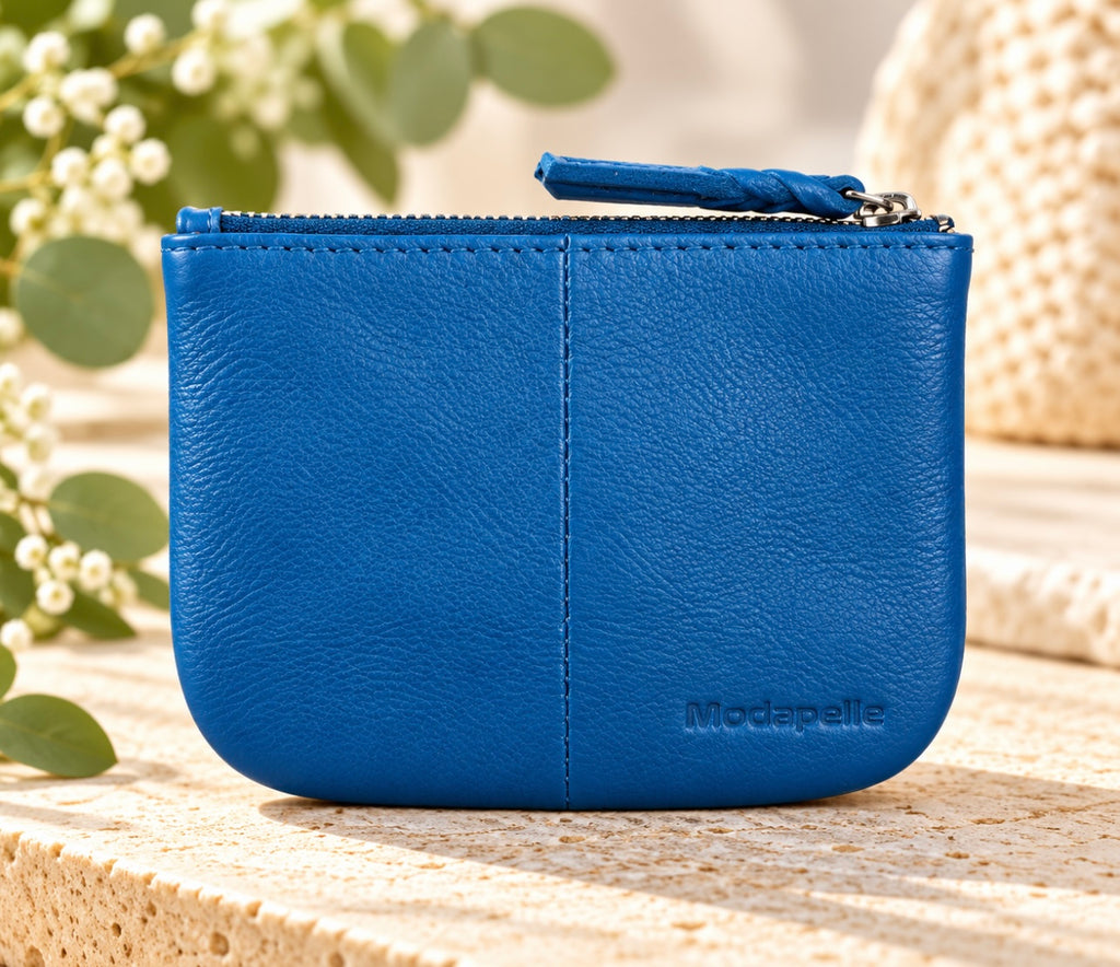 Cow Leather Coin Wallet By Modapelle - Blue