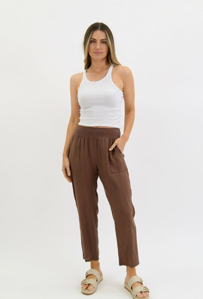 Sybil Linen Pants - Chocolate