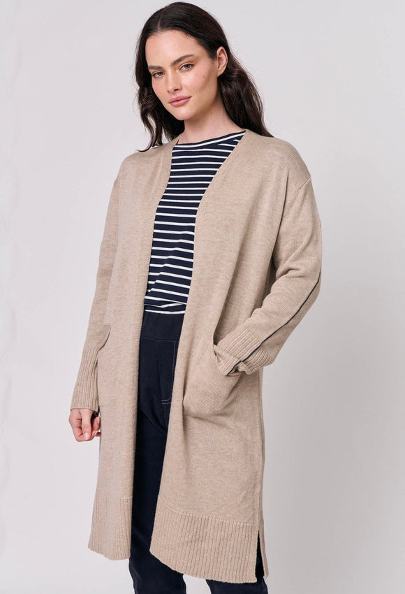 Seam Detail Long Cardi By Namastai - Stone