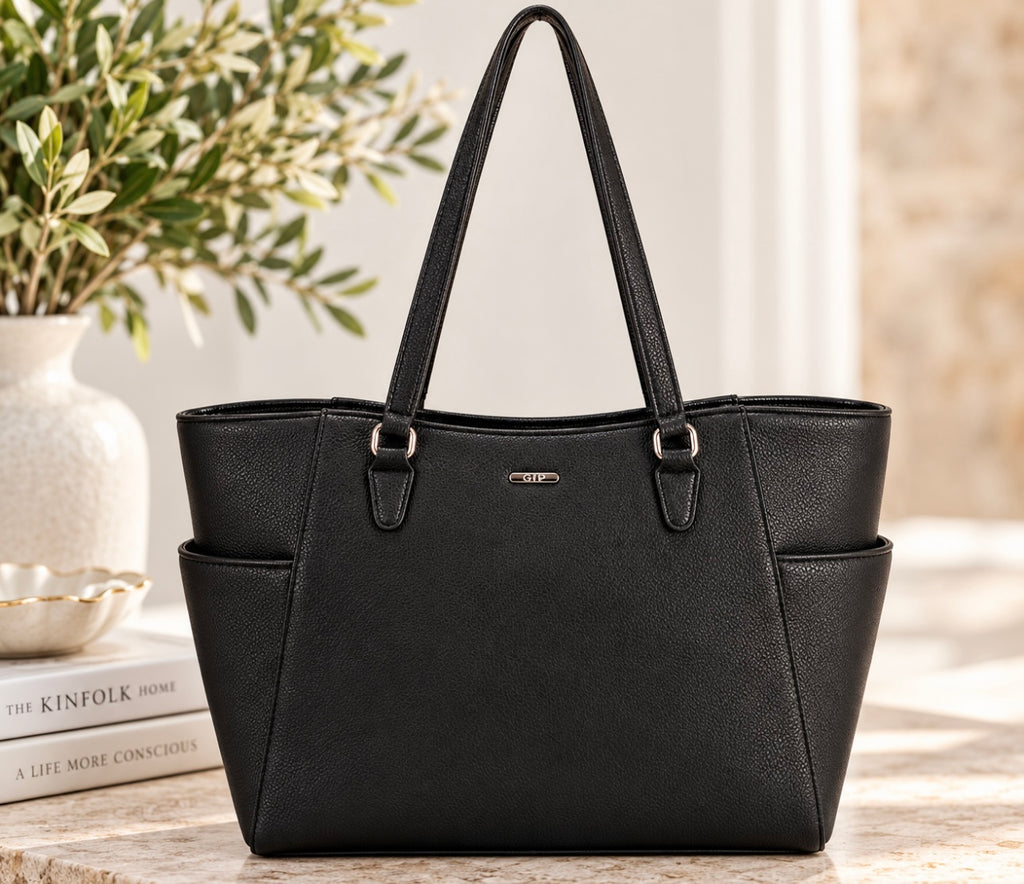 Side Pocket Tote Bag - Black