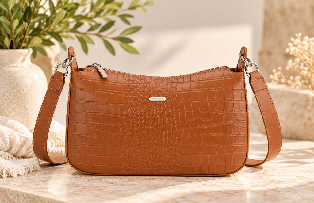 Small Crossbody Vegan Leather Bag - Brown
