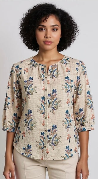 Vintage Embroidery Button Front Shirt By Cafe Latte