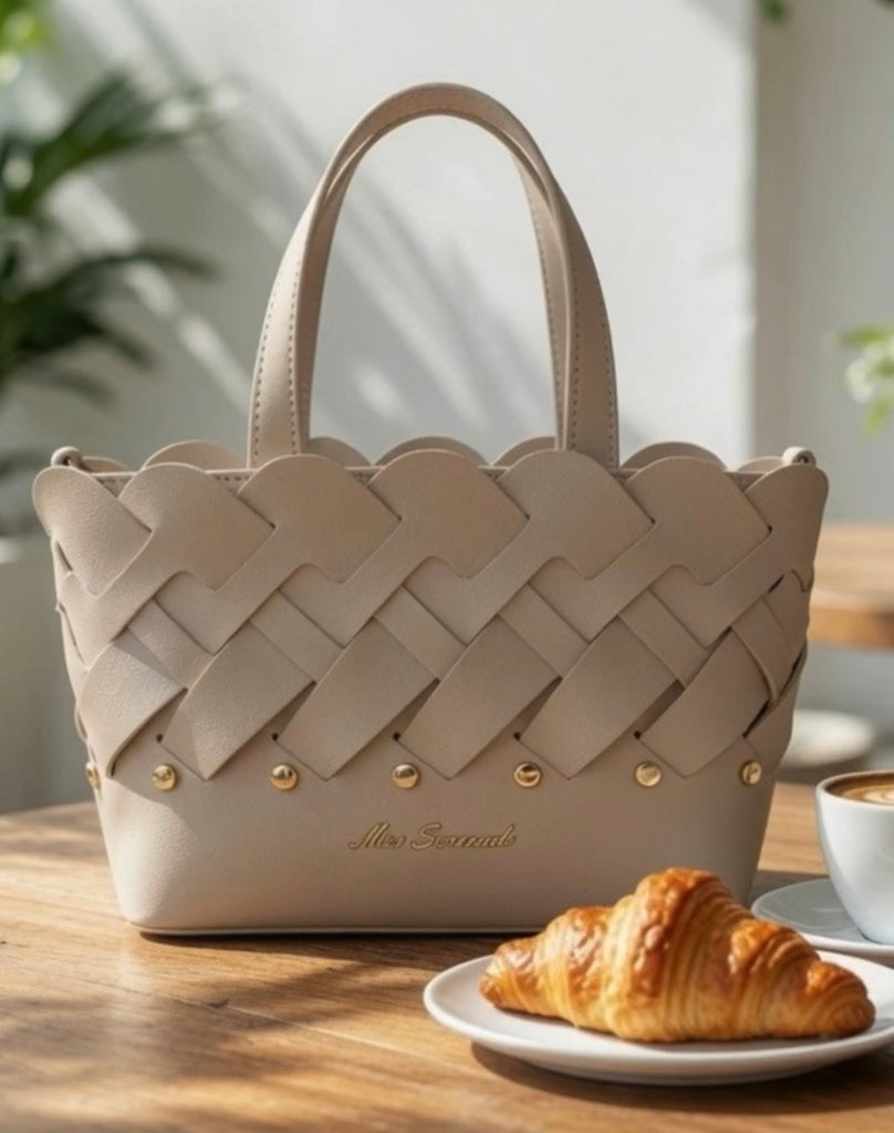 Catalina Mini Woven Panel Grip Bag - Taupe