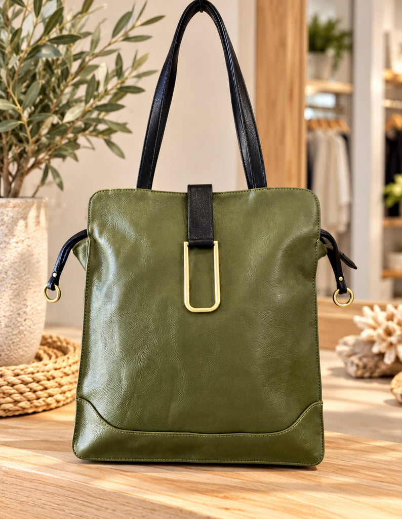 Square Flap Over Handbag - Green