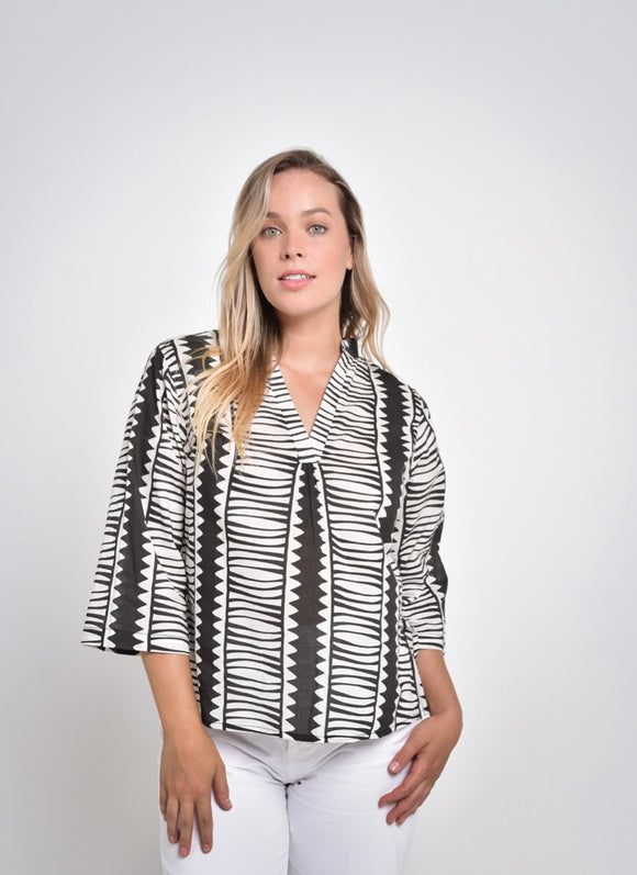 V Neck Sleeve Shirt By Saint Lori - Black