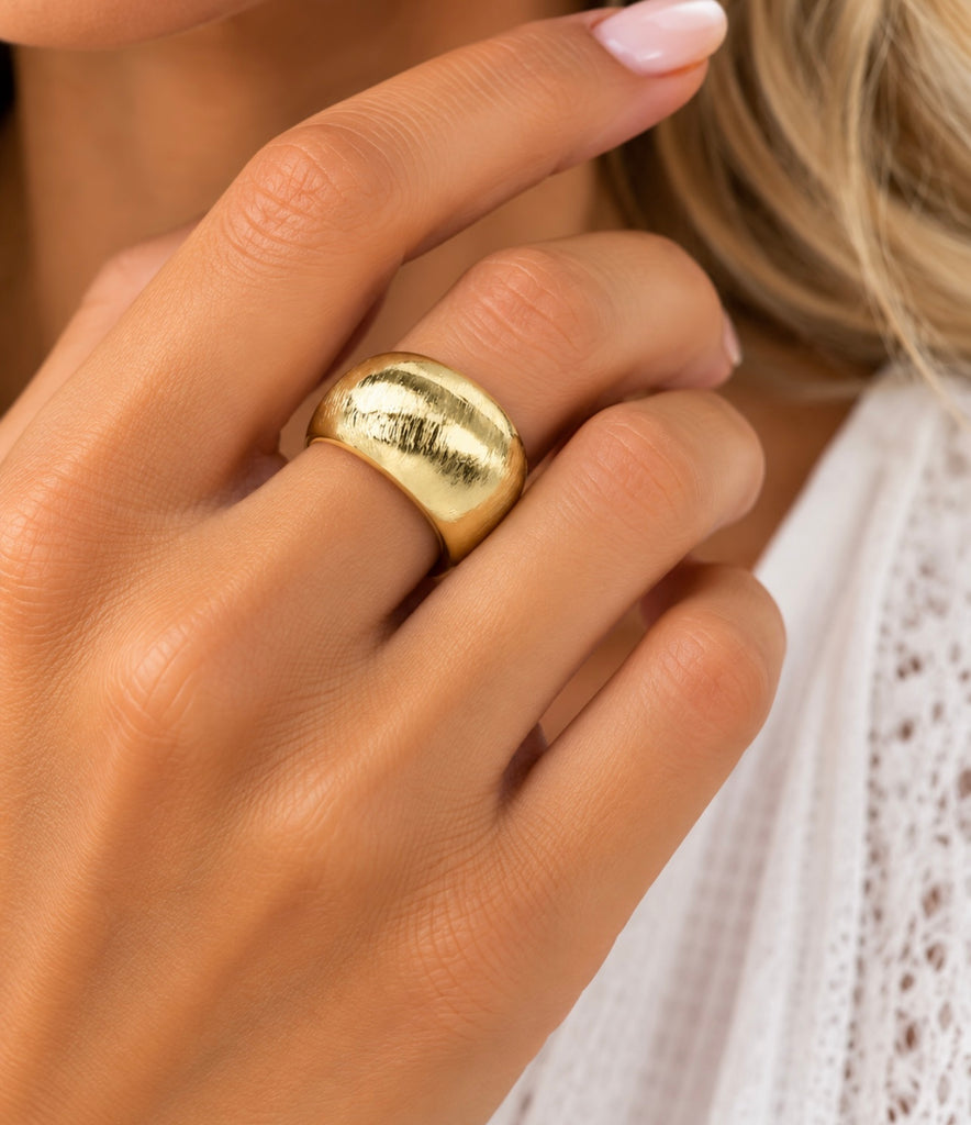 High Polished Textured Ring/Shiny Gold