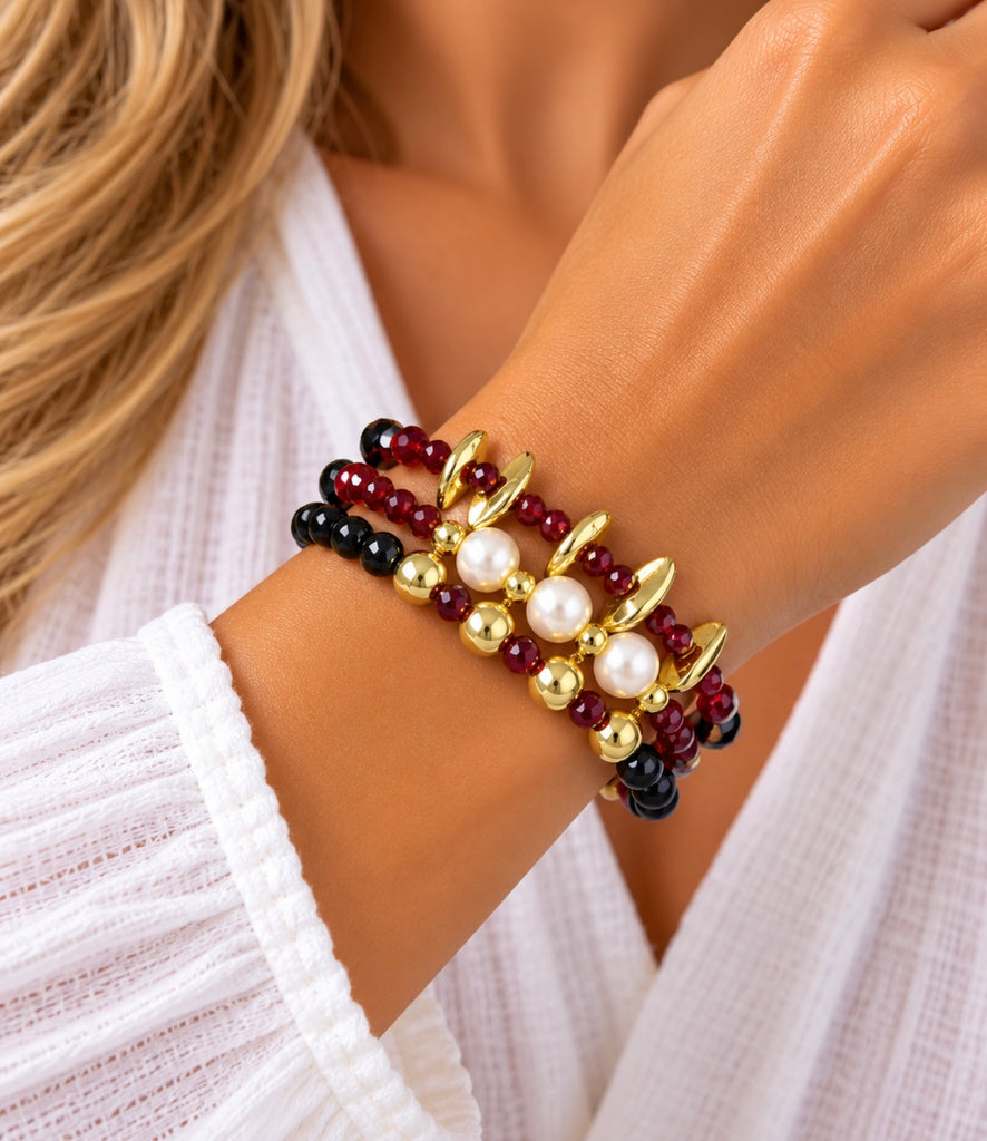 Three Row Bracelet - Black Red