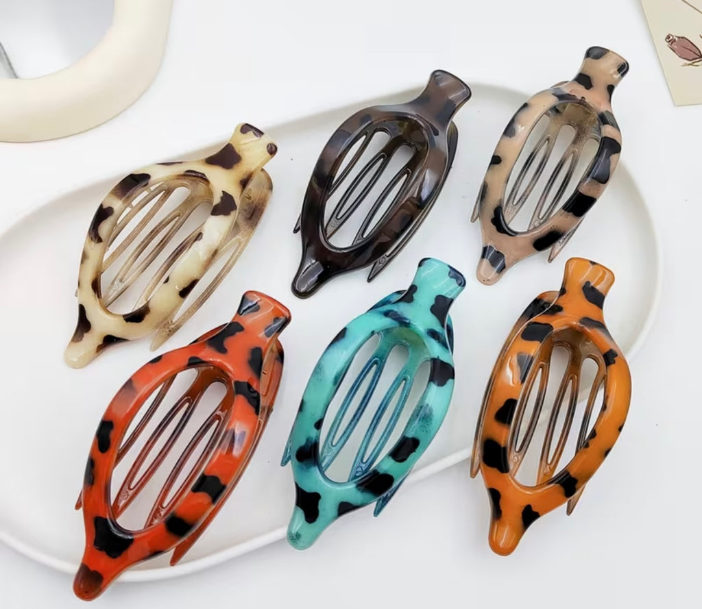 Flat Style Flat Hair Clip - Chocolate Leopard