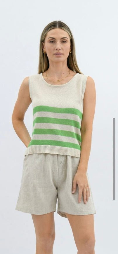 Sailor Striped Knit Tank - Beige/Green