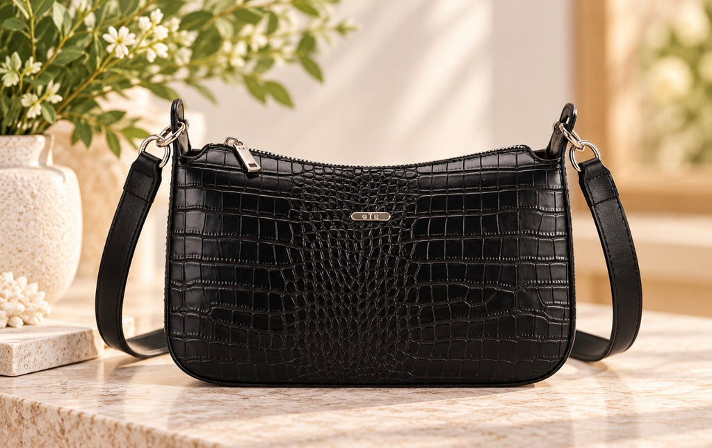 Small Crossbody Vegan Leather Bag - Black
