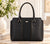 Two Tone Vegan Leather Tote Bag with Strap - Black